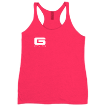 Ghostcomm womens racerback tanktop with white logo