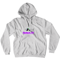 sudadera con el logo del canal y letras lilas