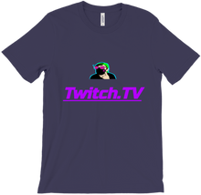 camiseta con el logo del canal y letras lilas