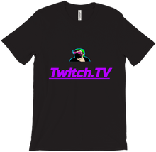 camiseta con el logo del canal y letras lilas