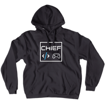 White Logo Center Blue Code Hoodie